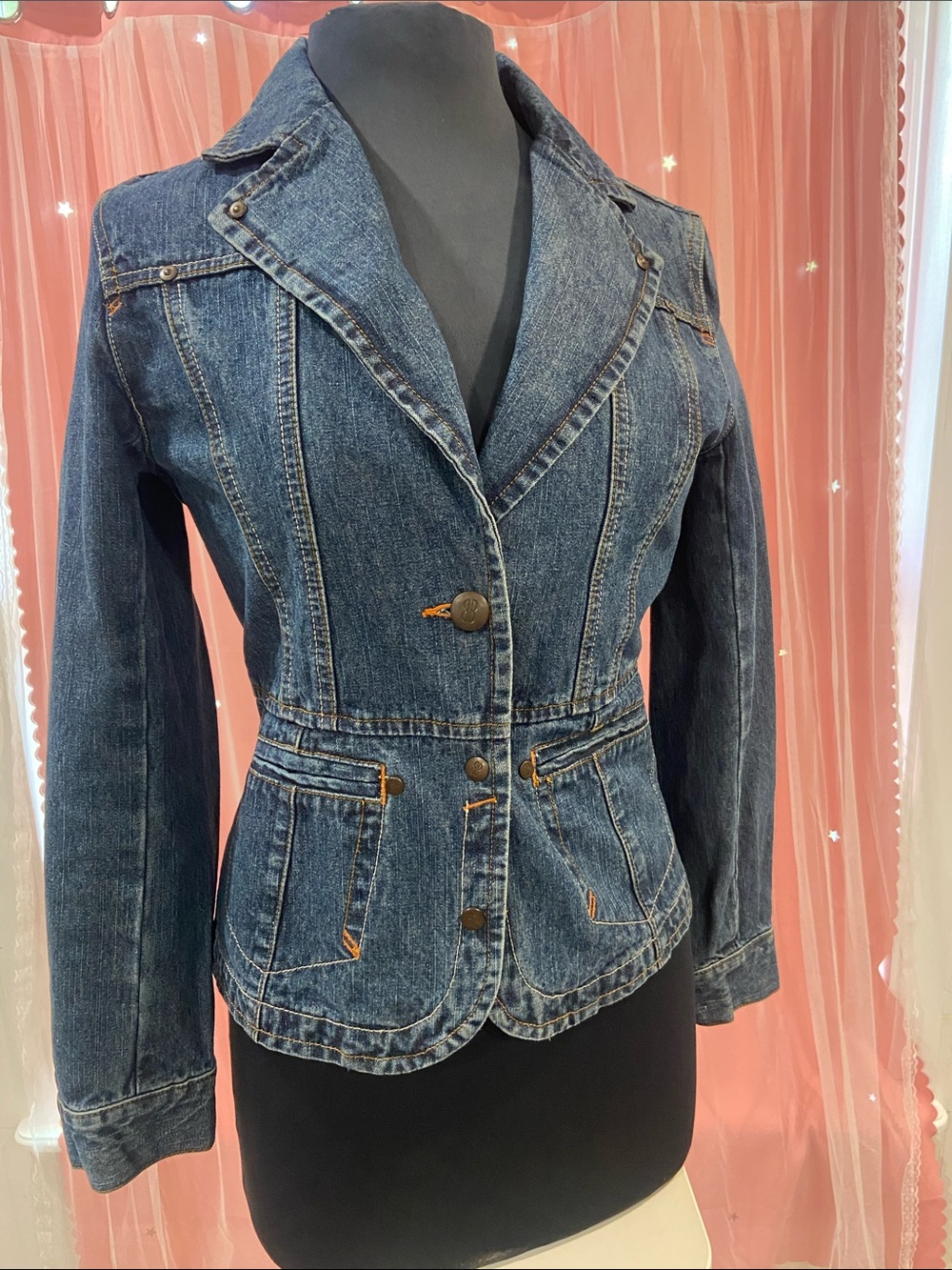 bill blass Dark Blue Denim Tailored Jean Jacket size PS